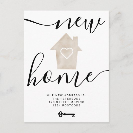 鍵ハウスミニマルベージュ新しいホームハート移動 案内ポストカード (正面)