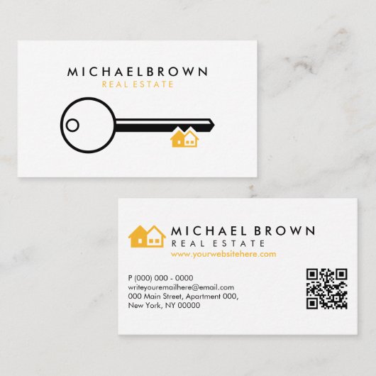 鍵ハウス不動産仲介業者建築家qrコード 名刺 (正面/裏面)