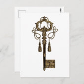 鍵ハートアンティークヴィンテージイラストレーション葉書 ポストカード (正面/裏面)