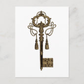 鍵ハートアンティークヴィンテージイラストレーション葉書 ポストカード (正面)