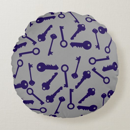 鍵ブルーパターン製品 ラウンドクッション (正面)