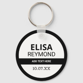鍵ホルダーの名前と日付をブラックアンドホワイト キーホルダー
