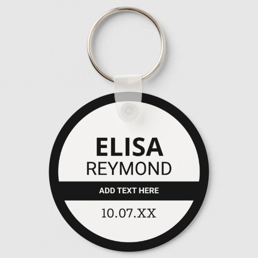 鍵ホルダーの名前と日付をブラックアンドホワイト キーホルダー (正面)