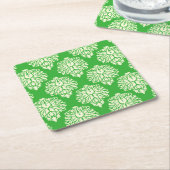 鍵ライムサザンコテージダマスク スクエアペーパーコースター (アングル)