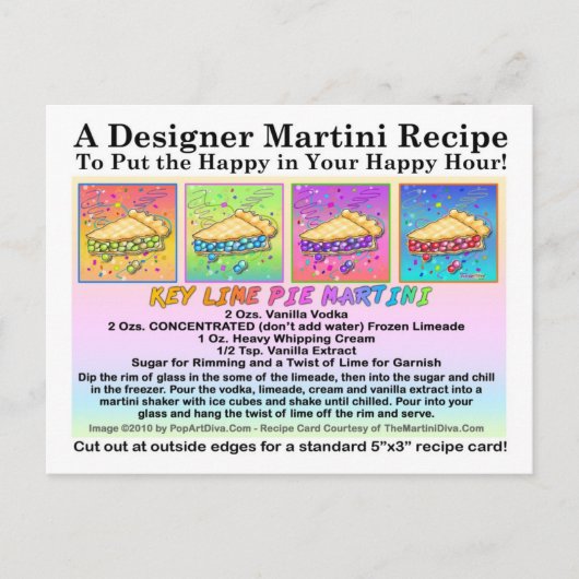 鍵ライムパイマルティーニレシピカードポストカード ポストカード (正面)
