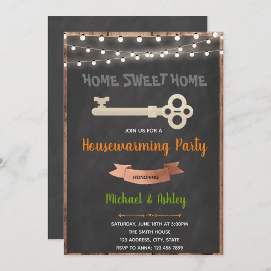 鍵引っ越し祝いパーティーパーティの招待状 招待状 (正面/裏面)