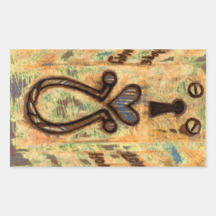 鍵穴とハート 長方形シール