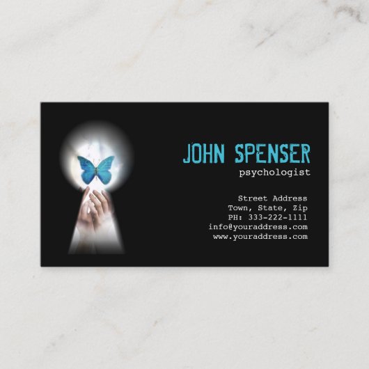 鍵穴カードからの心理学者の青い蝶 名刺 (正面)