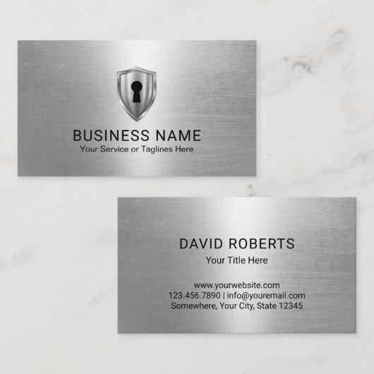 鍵穴ロゴセキュリティ保管サービスメタリック 名刺 (正面/裏面)