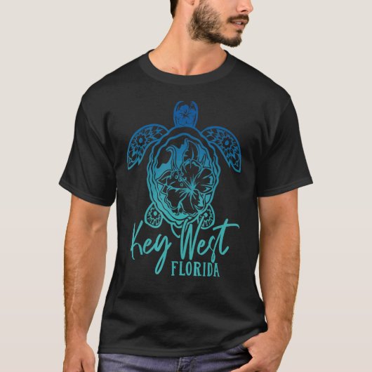 鍵西ウミガメFlorida Marine Turtle花 Tシャツ (正面)