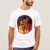 鍵西、フロリダの夕日とパームツリー Tシャツ (正面)