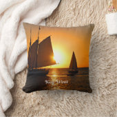 鍵西、夕日、帆船 クッション (ブランケット)