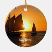 鍵西、夕日、帆船 セラミックオーナメント (正面)