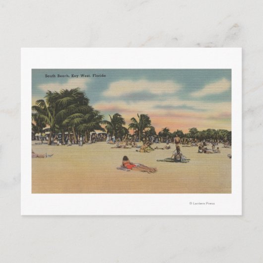 鍵西, FL – サンバザース付きサウスビーチのビュー ポストカード (正面)