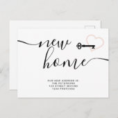 鍵赤面ピンクミニマルの新しいホームハート移動 案内ポストカード (正面/裏面)