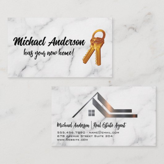 鍵 |エステ実在ートメタリックロゴ |大理石 名刺 (正面/裏面)