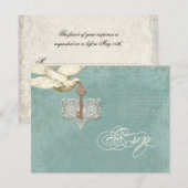 鍵:ハート、Doves Swirl RSVPレスポンス·カード 出欠カード (正面/裏面)