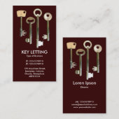 鍵 – 濃い茶色の上に白 名刺 (正面/裏面)