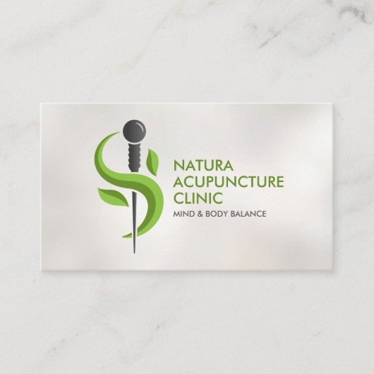 鍼治療の針と葉 名刺 (正面)