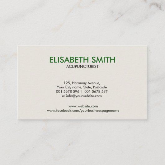 鍼治療の針、陰陽、ハーブ離れと 名刺 (裏面)