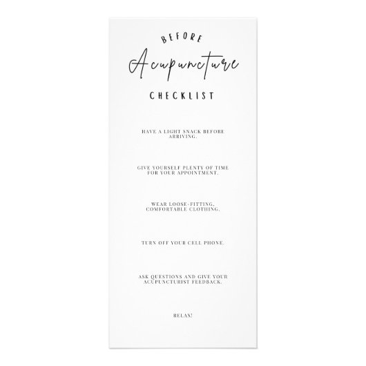 鍼治療前トリートメントのチェックリストとアフターケア ラックカード (正面)