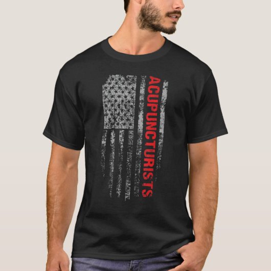鍼灸師USA国旗の職業鍼灸師 Tシャツ (正面)