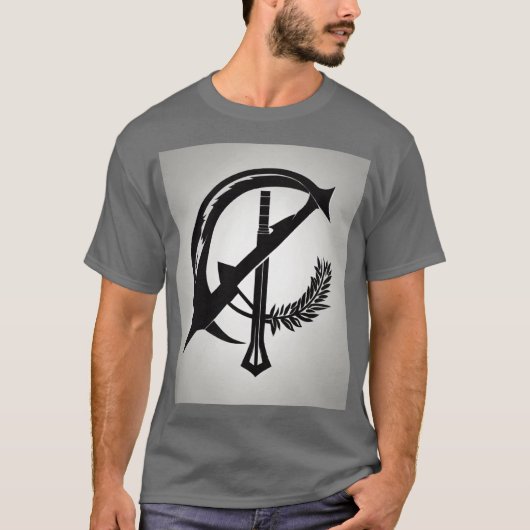 鎌と影 – ディストピア黒と白のロゴティー Tシャツ (正面)