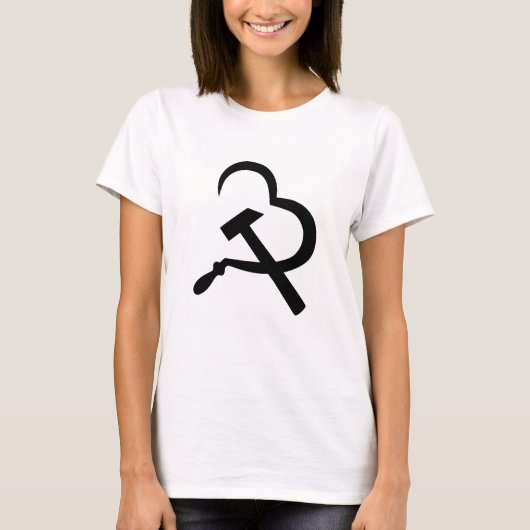 鎌と槌、心、愛、共産主義 Tシャツ (正面)