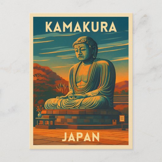 鎌倉旅行のレトロ風景　日本　仏 ポストカード (正面)