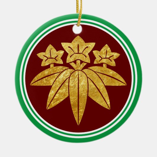 鎌倉源門日本の氏フェイク金ゴールド セラミックオーナメント (正面)