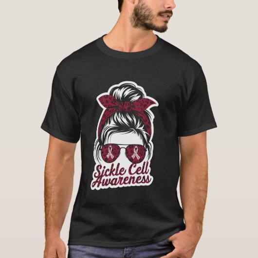 鎌状赤血球症啓発月間 モジャモジャヘアバーガンディーRi Tシャツ (正面)