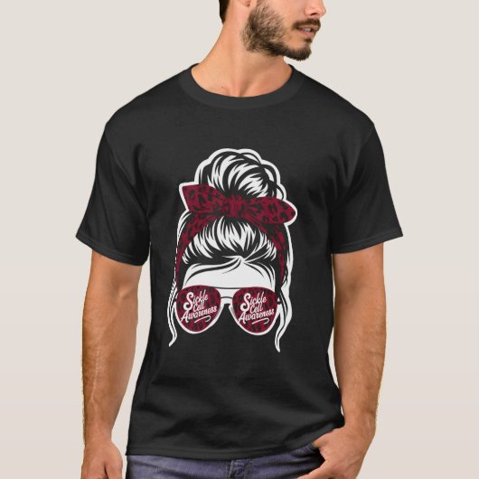 鎌状赤血球症啓発 もじゃもじゃヘア 鎌状赤血球症サバイバー Tシャツ (正面)