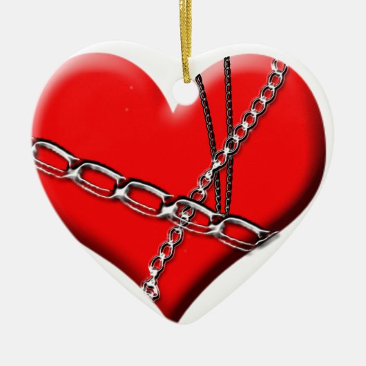 鎖でつながれたハート セラミックオーナメント (正面)