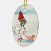 鎖のヴィンテージのクリスマスのブタを持つ女の子 セラミックオーナメント (左)