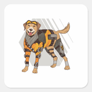 鎧つき犬、ロボット犬、サイボーグ犬 スクエアシール