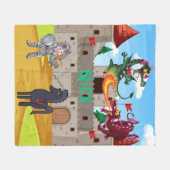 鎧と輝く龍の間抜け騎士 フリースブランケット (正面(横))