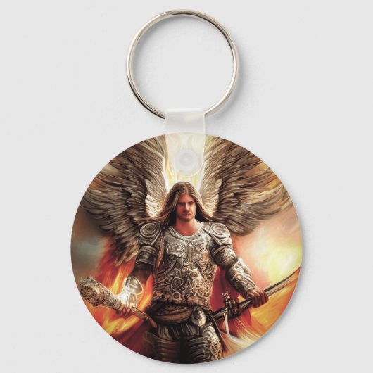 鎧の水の色オレンジ色の保護の天使 キーホルダー (正面)