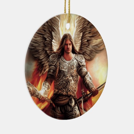 鎧の水の色オレンジ色の保護の天使 セラミックオーナメント (右)