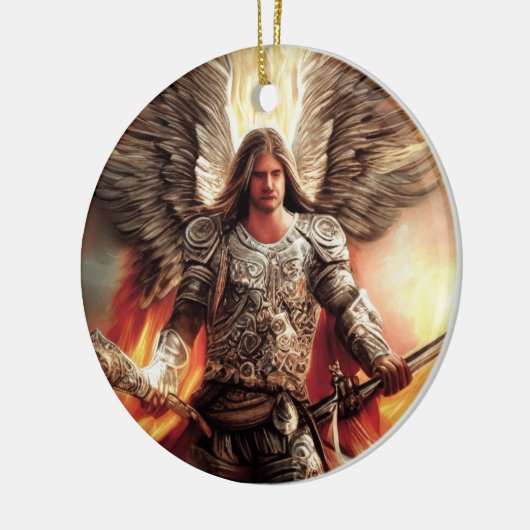 鎧の水の色オレンジ色の保護の天使 セラミックオーナメント (左)