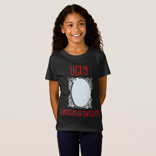 鏡おもしろいメンズ女性との醜いクリスマスのセーター Tシャツ (正面フル)