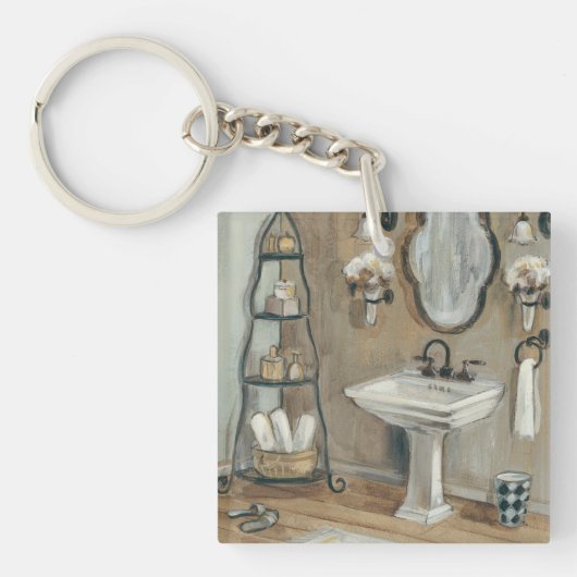 鏡および流しが付いているフランスのな浴室 キーホルダー (正面)
