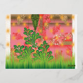 鏡と植物のデザイン 箔シーズンポストカード (裏面)