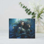 鏡の中の三人の海のニンフ ファンタジー絵画 ポストカード (スタンド正面)