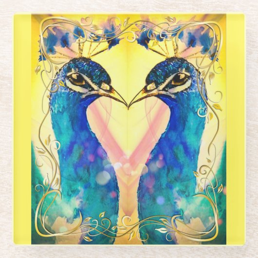 鏡イメージピーコックコースター ガラスコースター (正面)