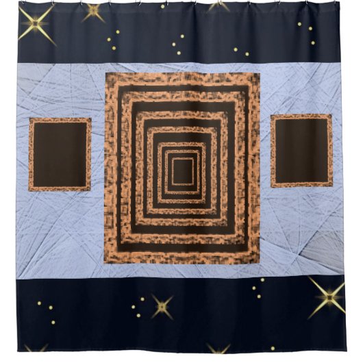 鏡オレンジブルーのショーカーテン シャワーカーテン (正面)