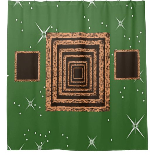 鏡グリーンのオレンジ色のショーカーテン シャワーカーテン (正面)