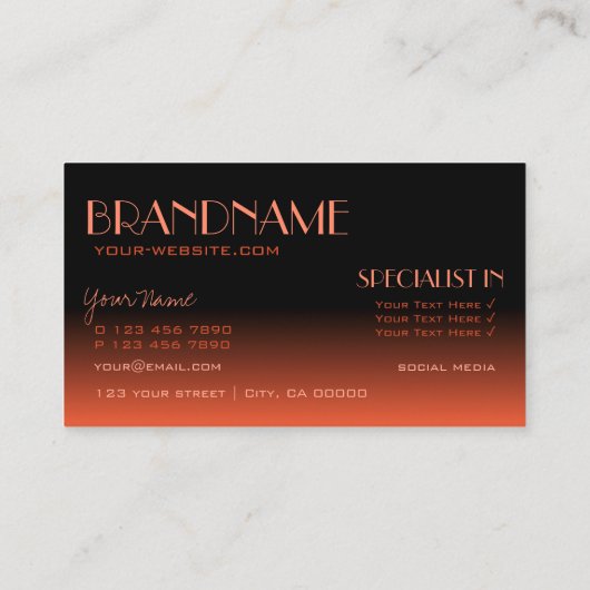 鏡スタイリッシュフォントクラシックブラックオレンジ色グラデーション 名刺 (裏面)