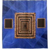 鏡ブルーのオレンジ色のショーカーテン シャワーカーテン (正面)