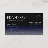 鏡モダンフォントクラシックブラックアンドブルーモノグラム 名刺 (裏面)