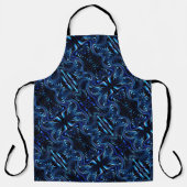鏡像化された花と蝶が濃い青色で形成 エプロン (正面)